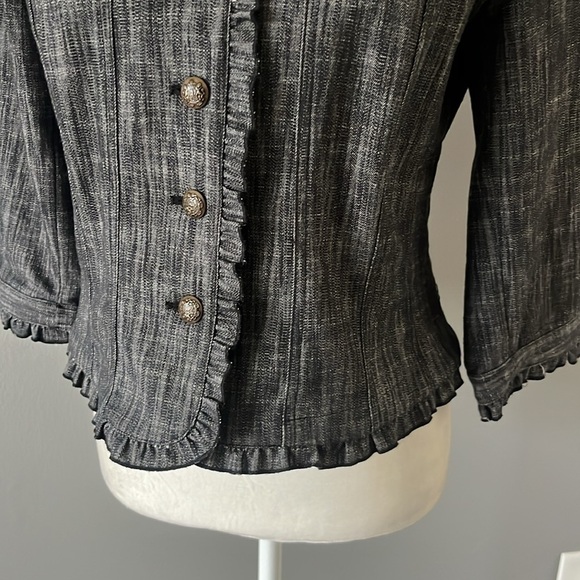 Sandro Sportswear Dark Denim Ruffle Blazer Button Down - Picture 3 of 9